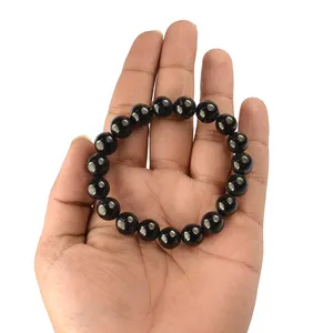 Pulsera de Cuentas de Cristal Jet con Hilo Elástico, Piedra Preciosa Natural Curativa para Protección y Purificación, Regalo Unisex - Product Image 3