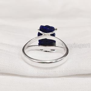 Bague pour femme en pierre brute, Lapis Lazuli naturel, avec fil de pierres, design créateur, pour mariage et Noël, en argent sterling 925 - Product Image 6