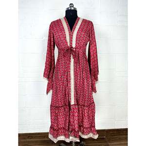 Recycled Vintage Silk Sari <b>Robe</b> Boho Floral Print Dressing Gown <b>Beach</b> Coverup or Bridesmaid Anniversary Gift - Product Image 1