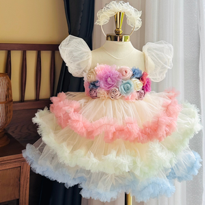 Vestido de flores 3D de alta calidad para niñas bebés de 3 niveles estilo princesa superventas para fiestas de otoño hecho Vietnam OEM ODM niños - Product Image 6