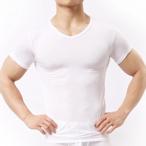 Men's Sexy Fitness <b>Undershirts</b> 100% Cotton Sheer Ice Silk Mesh Anti-Shrink Basics Shirts for Bodybuilding Sustainable Underwear - Product Image 3