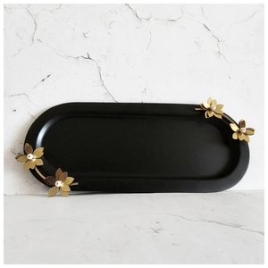 Plateau de service noir en métal de fer attrayant avec poignée en bois forme rectangulaire pour la maison et l'hôtel plateaux de service de table pour aliments et boissons - Product Image 3