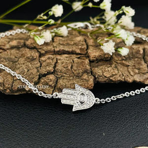 <b>14K</b> Solid <b>Gold</b> Natural Diamond Brilliant Cut Hamsa Charm <b>Bracelet</b> Christian Style Religious Women's Fine Jewelry STAR JEWELLERY - Product Image 2