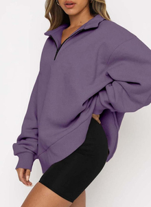 Venta al por mayor de sudaderas de mujer con media cremallera algodón polar tejido transpirable OEM Impresión de logotipo personalizado con opciones de tamaño y color - Product Image 3