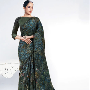 Bollywood Designer porter Saree de créateur indien avec des perles pures, travail manuel, travail de séquence, mariage pakistanais et saree de fête - Product Image 1