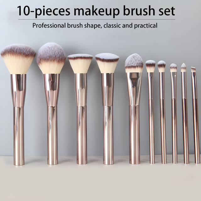 Professional High Quality Makeup Brushes Custom logo Cruelty Free Makeup Brush 10pcs Flat Handle Makeup Brushes