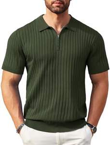 Camisetas de golf informales para hombre, camisetas polo con cremallera de algodón 100%, Jersey de manga corta de punto acanalado transpirable con patrón sólido - Product Image 6