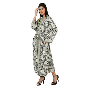 Women's Flowy Black Ivory Floral Gown <b>Silk</b> Sari Kimono <b>Cami</b> <b>Set</b> Chiffon Fabric Top One Size Fit - Product Image 4