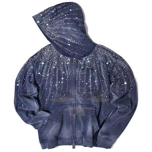 Sudadera con capucha de moda con diamantes de imitación, ropa de calle de moda con detalles de cristales brillantes, Sudadera con capucha con diamantes de imitación para adultos - Product Image 4