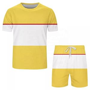 Conjunto de fitness ecológico sólido de dos piezas, chándal informal, camiseta y pantalones cortos de manga corta para hombre de verano 2021 - Product Image 5
