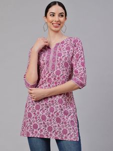 High on Demand Ethnic Clothing & Accessories Cotton <b>Printed</b> Kurti Tops for Regular and <b>Office</b> Wear Available for Sale From India - Product Image 6
