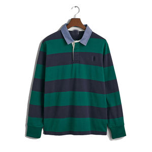 Polo de manga larga personalizado de alta calidad, cuello a rayas de Rugby a la moda transpirable para hombres, camisetas de Rugby con estampado Digital teñido liso - Product Image 5
