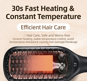 <span class=keywords><strong>Brosse</strong></span> chauffante électrique portable 2-en-1 personnalisable en usine, avec ions négatifs, écran LCD et réglage de la chaleur, pour hôtels - Product Image 3