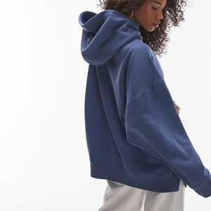 Premium Quality Heavy Weight French Terry Winter Knitted <b>Blue</b> Sweatshirt Thick Cotton Oversize Pullover <b>Hoodie</b> Front <b>for</b> <b>Women</b> - Product Image 5