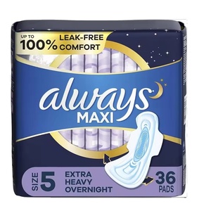 Always Maxi Feminine Pads Jetables Coton Extra Lourd Absorption de Nuit Taille 5 avec Ailes pour Femmes - Product Image 1