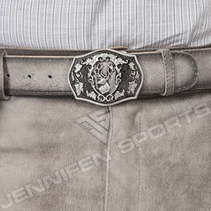 Nouveau Style hommes bavarois Long Lederhosen véritable peau de vache daim cuir bas broderie boutons fermeture poches latérales boucles de ceinture - Product Image 2