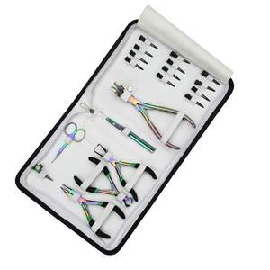 Kit d'outils pour extensions de cheveux avec pince à presser pour ruban adhésif, pince de retrait, outil de verrouillage à micro-perles, pinces de sectionnement, crochet de filage, boucle et doigt - Product Image 1