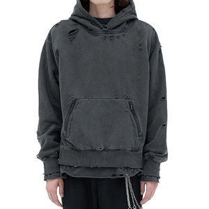 Hoodies personnalisés hip hop Streetwear Hole 100% coton lourd surdimensionné Old Wash Pullover Hole en détresse sweat à capuche vintage pour hommes - Product Image 1