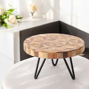 Elegante Soporte de Madera de Dos Niveles con Asa de Metal Dorado, Ideal para Postres, Frutas y Decoración de Mesa Premium - Product Image 5
