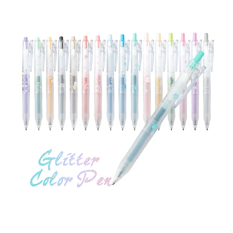 Glitter Gel Pen Retractable Press Roller Ball Design Quick Drying Ink 0.5MM Refill Coloring Painting Color Gel Pen