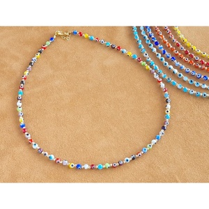 Multicolor Evil Eye <b>Beaded</b> <b>Necklace</b> with Gold Plated Chain for Retail Resale Fashion Accessory - Product Image 2