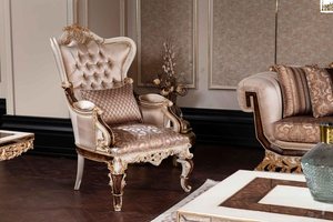 Luxury Royal Neoclassical Armchair with Gold-Leaf Hand-Carved Wood Frame and Premium Tufted Velvet Upholstery - Product Image 2