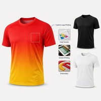 T-shirt de sport pour homme à séchage rapide, dégradé, manches courtes, respirant, maillot de course, impression de logo personnalisée, vêtements de sport OEM