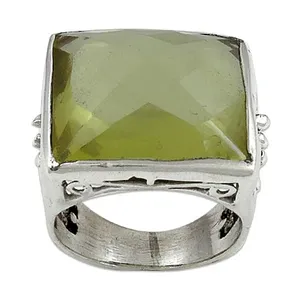 Anillo de cóctel cuadrado de plata de ley 925 con baño de rodio, cuarzo limón con engaste de bisel, estilo étnico, joyería de boda para mujer - Product Image 1