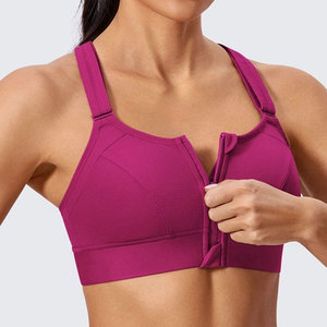 Soutien-gorge de sport à maintien élevé pour femme, col ras du cou, dos nageur, logo personnalisable, fermeture éclair avant, couleur unie, respirant, haut de fitness pour l'entraînement - Product Image 6