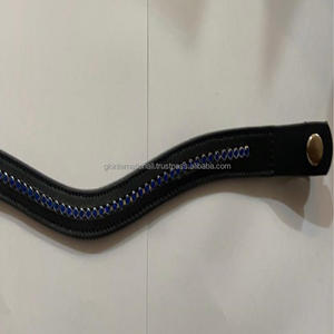 Dernière conception personnalisée 1 rangée de strass bleu foncé diamant bling incrusté canal vide bande de sourcil de cheval en cuir noir toutes tailles - Product Image 5