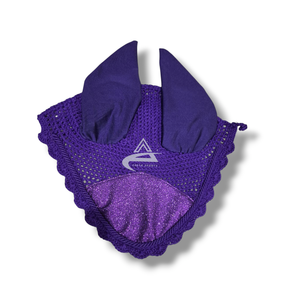 Elegantes gorros de oreja de caballo con purpurina púrpura, velos de mosca, producto ecuestre con lazo para el cuidado de los caballos - Product Image 1