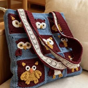 Sac à bandoulière portable double compartiment en coton, brodé, fait main au crochet, en laine, pour princesse, femme et bébé, accessoire de mode - Product Image 4