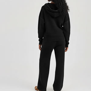 Ensemble sweat à capuche zippé et pantalon de jogging évasé en molleton épais 100 % coton, coupe classique, nouvelle collection 2025, avec logo brodé personnalisé pour femme - Product Image 2