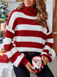 Suéter informal a rayas para mujer, jerséis de manga larga con diseño de retazos, camisas de punto sueltas de estilo Vintage para invierno - Product Image 1