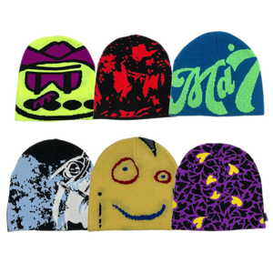 OEM High Quality <b>Cap</b> Hot Sale Unisex Colorful Black Unfold Beanie Custom clear Jacquard Printing Design Women Skully <b>Winter</b> Hats - Product Image 1