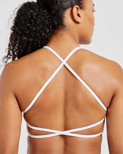 Soutien-gorge de sport croisé blanc avec logo personnalisé flatteur décolleté en V dos à bretelles nouveau et à fort impact soutien-gorge de sport Fitness pour femmes adultes - Product Image 3