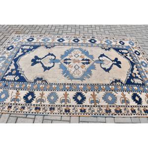Classique bleu blanc grande surface 6x9ft tapis en laine turque Rectangle Patchwork motif abstrait salon tapis Latex chambre tapis - Product Image 3