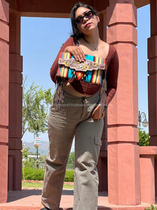 Nouveaux sacs à bandoulière à franges en cuir usiné de couleur aztèque occidentale à la mode véritables sacs à main Vintage à glands multicolores faits à la main - Product Image 2