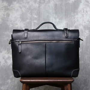 Classic Genuine Leather Laptop Messenger Shoulder Bag Durable Office Use Black Protective Portable - Product Image 6