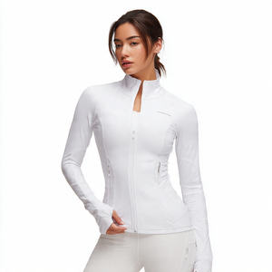 Veste de yoga compressive pour femmes, ajustée, zippée, tricotée, respirante, en coton, vêtements de sport et de fitness avec trou pour le pouce - Product Image 2