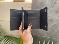 Portefeuille-pochette unisexe en cuir de vachette véritable avec protection RFID, porte-cartes multiples, fermeture à bouton-pression, motif bonbon court