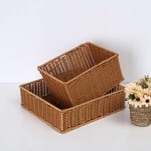 Panier de rangement rectangulaire en rotin naturel moderne, durable, écologique, fait à la main, brun, pour fruits, légumes, pain, avec poignée - Product Image 1