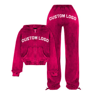 MOVATEXTILE-Sudadera con Capucha para Mujer, Chándal de Dos Piezas con Cremallera y Bordado Desgastado, de Gran Tamaño - Product Image 1