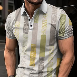 Camiseta de Golf 2025 para Hombre, de Poliéster/Algodón, 220g, Tejido de Punto, Casual, Manga Corta, Cuello con Botones, Secado Rápido - Product Image 4