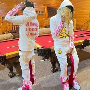 Venta caliente personalizado Puff impresión con capucha chándal Streetwear peso pesado pantalones de chándal de gran tamaño y conjunto de Sudadera con capucha para el invierno - Product Image 1