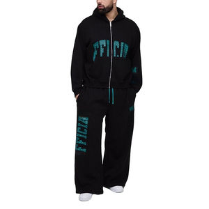 Sudadera con capucha de algodón para hombre, de alta calidad, estilo vintage, de invierno, de forro polar tejido, extragrande, de corte holgado, con bolsillos, apliques de pedrería y cremallera. - Product Image 4