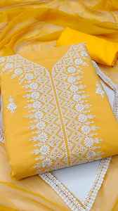 Designer Wear Ethnic <b>White</b> Embroidery Work Printed Georgette Unstitched Salwar <b>Suit</b> Set for Indian <b>Wedding</b> - Product Image 5