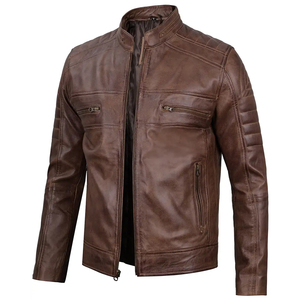 Veste en cuir hommes de haute qualité hommes Bomber vestes en cuir/hommes vestes en cuir fantaisie 2025 Logo personnalisé - Product Image 2