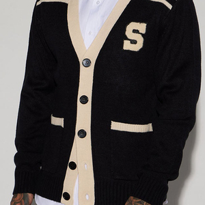 Custom Embroidery Knit Varsity <b>Cardigan</b> <b>Sweater</b> Men Knitwear <b>Long</b> Sleeve Uniform Jacquard V-Neck Knitted <b>Cardigan</b> <b>Sweater</b> Men - Product Image 6