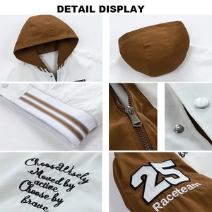 Veste universitaire pour hommes personnalisable de haute qualité brodée Letterman Baseball Bomber à capuche avant Polyester veste personnalisable - Product Image 6
